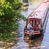 Canal boat in spring time