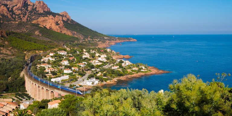 High Speed Train along the mediterranean sea.